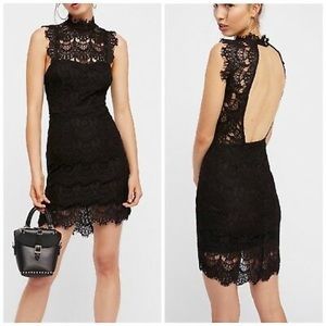 Free People Lace Daydream Bodycon Slip Dress Black - NWT